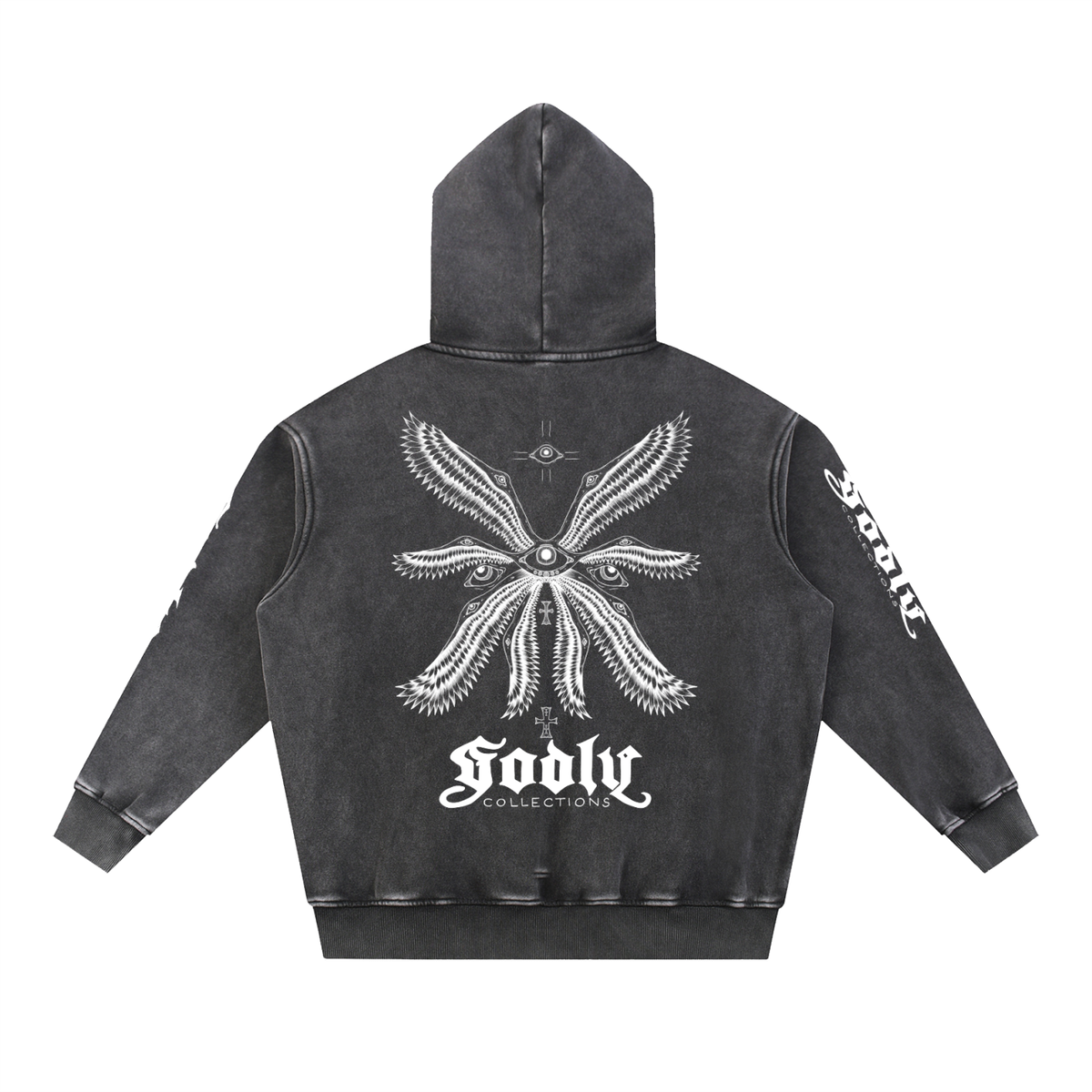 Seraphim Hoodie, washed black — back print