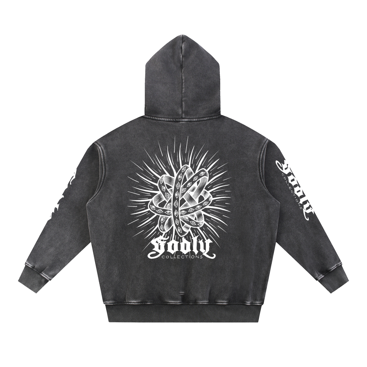 Thrones Hoodie, washed black — back print